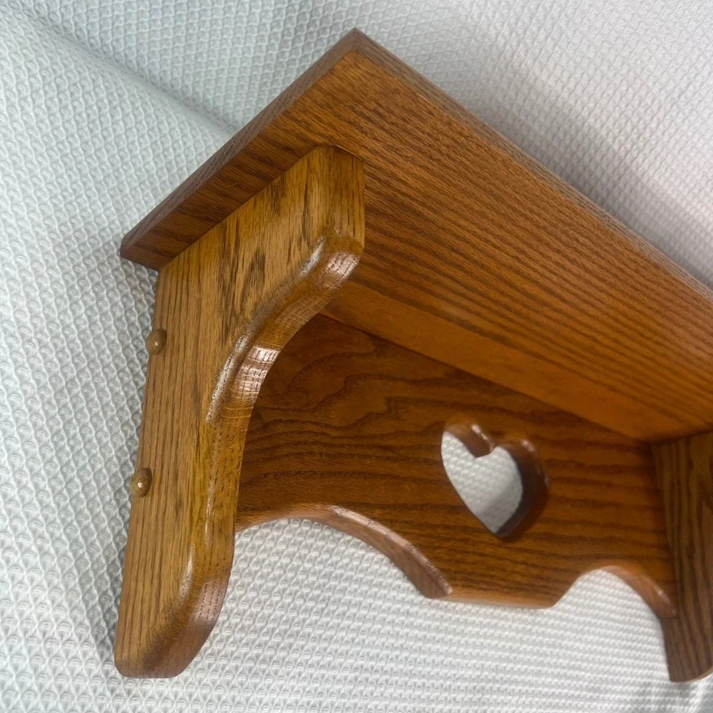 Vintage Solid Oak Wood Heart Cutout Wall Shelf Rustic Country Farmhouse 21 Inch